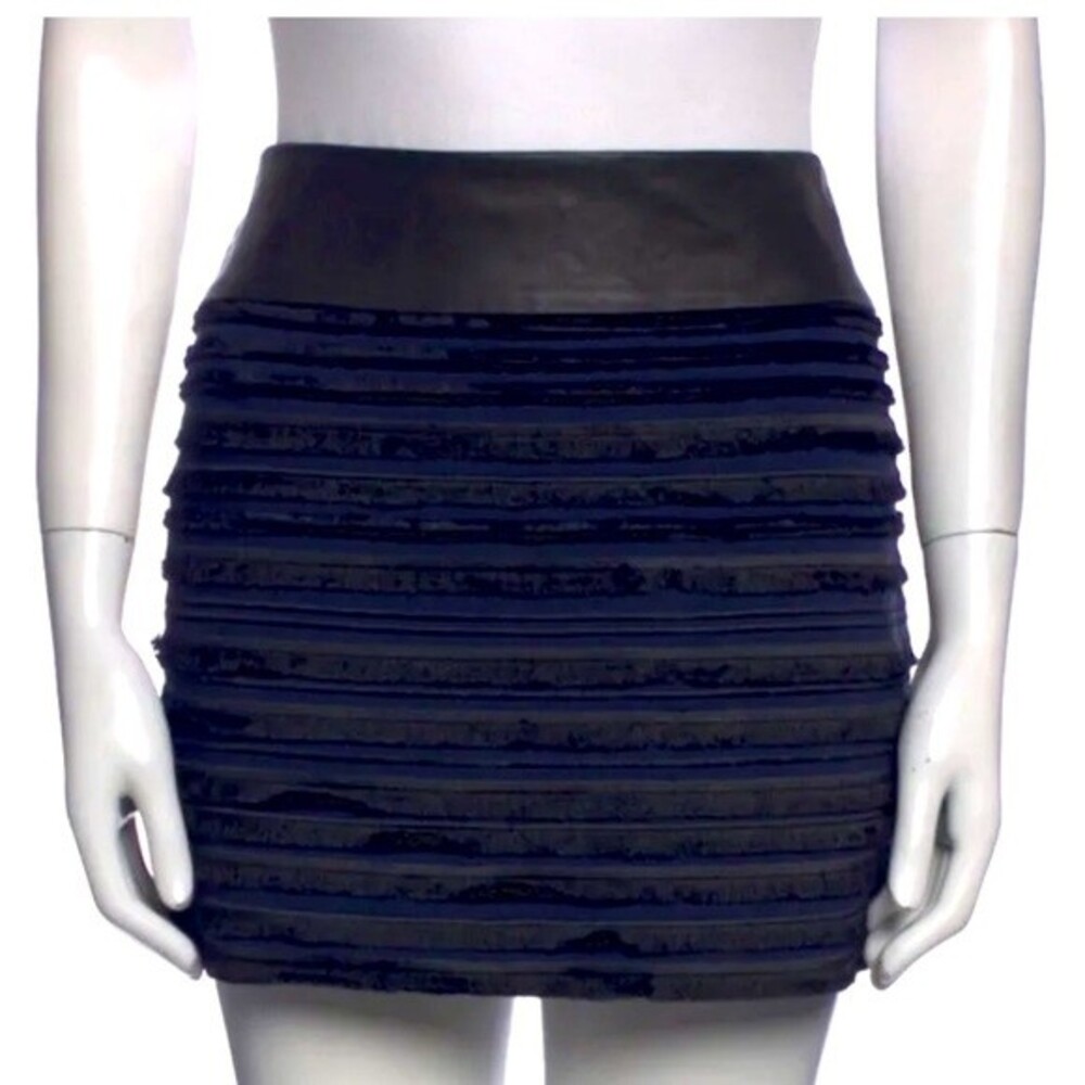 Rag & Bone Lambskin Leather trim, satin and Fringe Mini Skirt